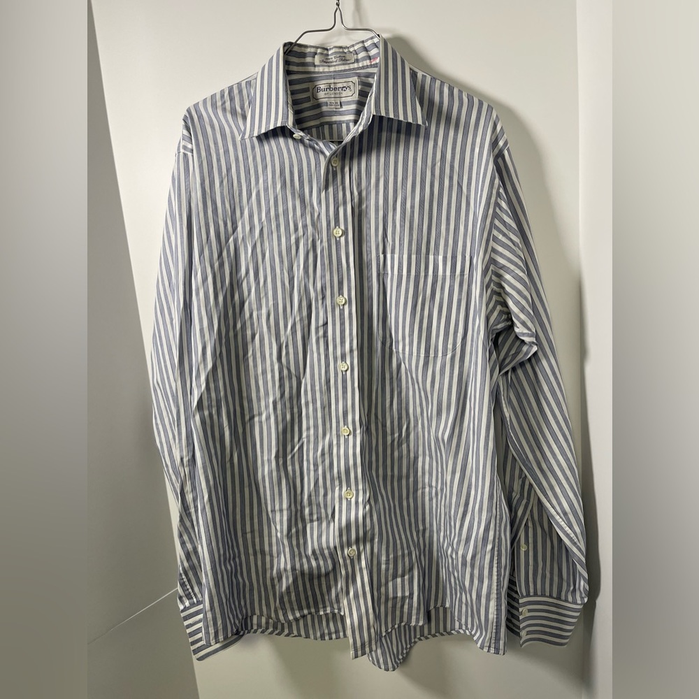 Burberrys of London Mens Medium Blue/White Striped Button Down Shirt